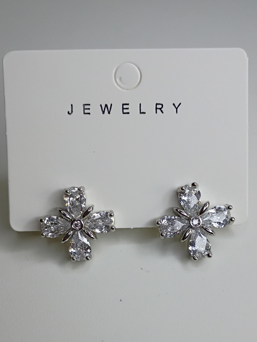 New Crystal Flower Silver-Tone Stud Earrings -